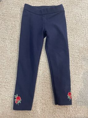 Janie and Jack Navy Leggings with Red Rose Embroidery